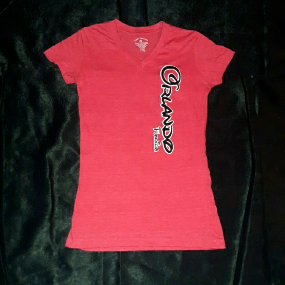 NWOT EAGLE APPAREL Orlando Florida Pink Short sleeve, V-Neck
